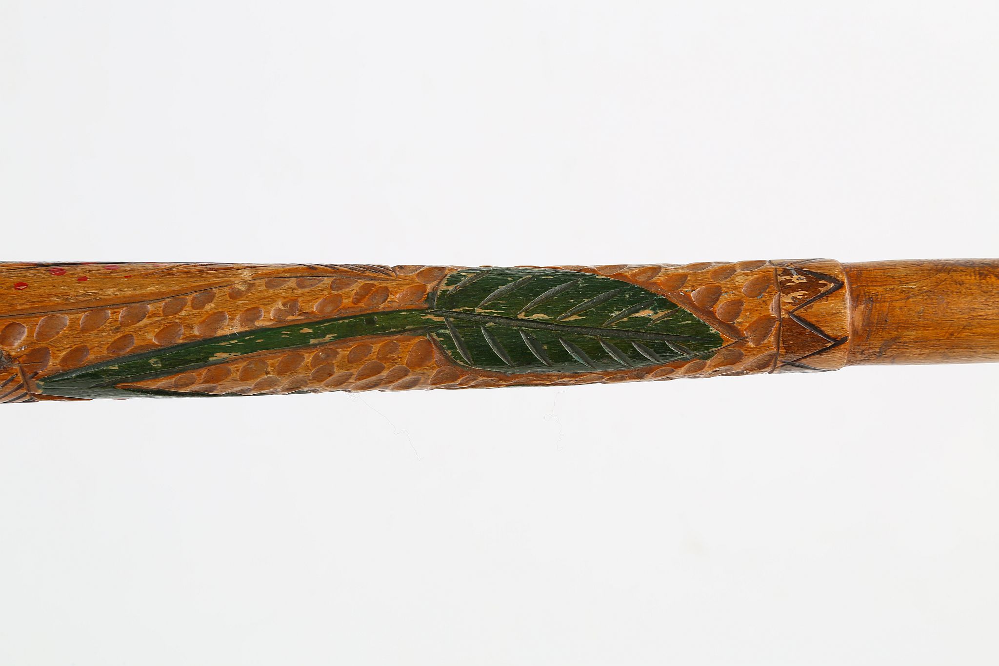 A SWEDISH FOLK ART WALKING STICK DATED 1891, with carved and painted fish, 31 inches (78cm). - Image 6 of 8