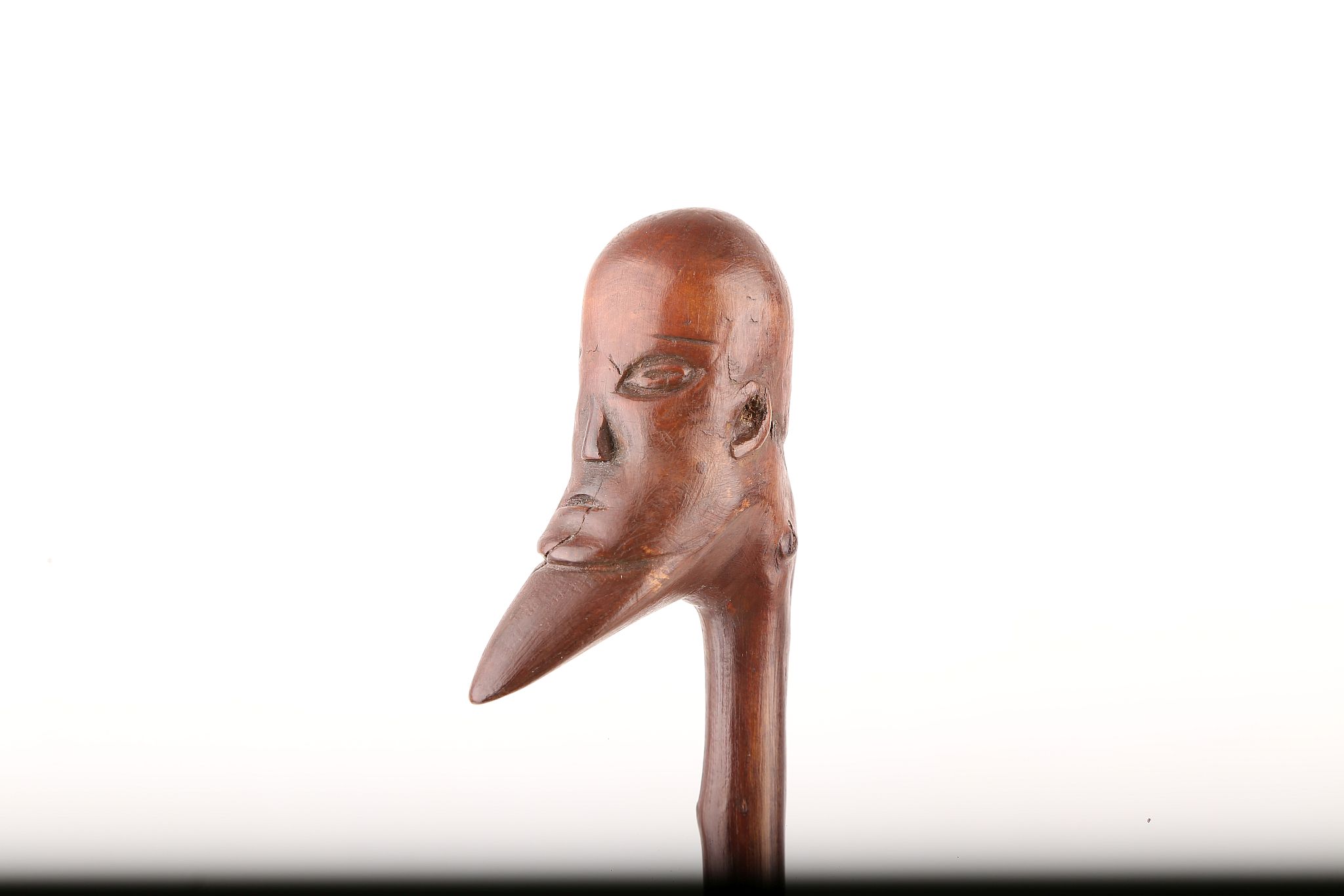 A FOLK ART CANE c.1860, with carved bearded head silver collar, 95cm. - Image 3 of 6