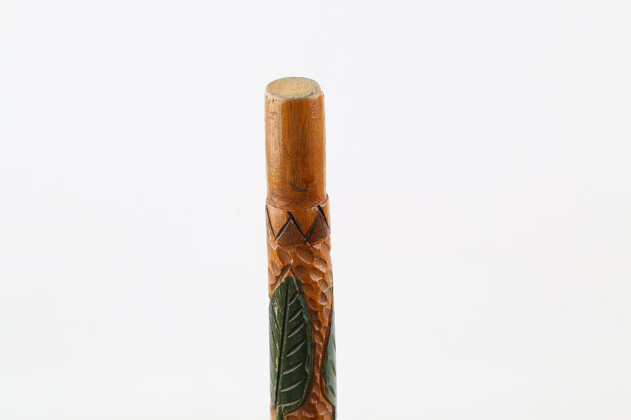 A SWEDISH FOLK ART WALKING STICK DATED 1891, with carved and painted fish, 31 inches (78cm). - Image 7 of 8