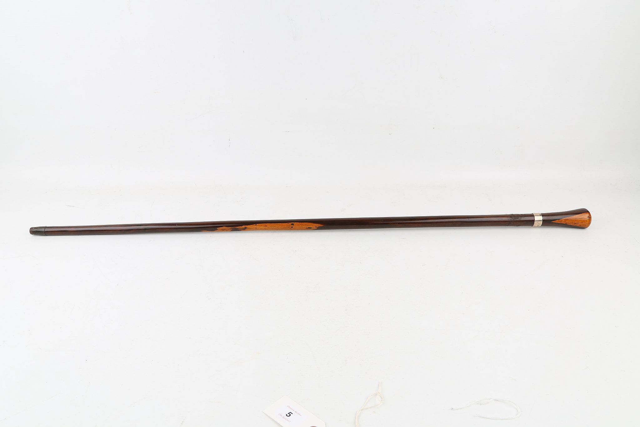 A LIGNUM VITAE CANE, with silver collar engraved 'Capt. R. Hume Brodie 1923', 36 inches (93cm). - Image 6 of 6