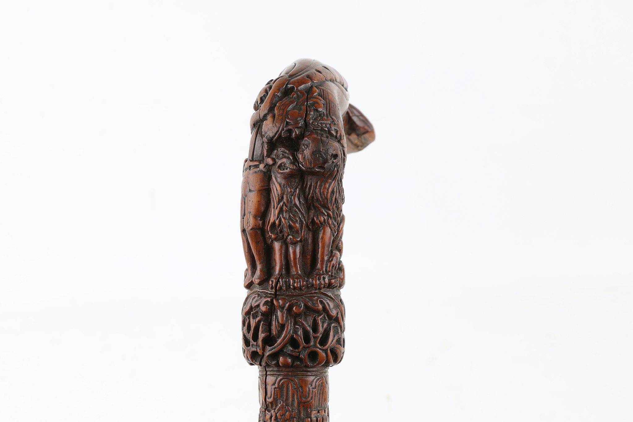 A GOOD EARLY 19TH CENTURY FOLK ART CANE, with profuse carved of people, animals and hunting - Image 2 of 8
