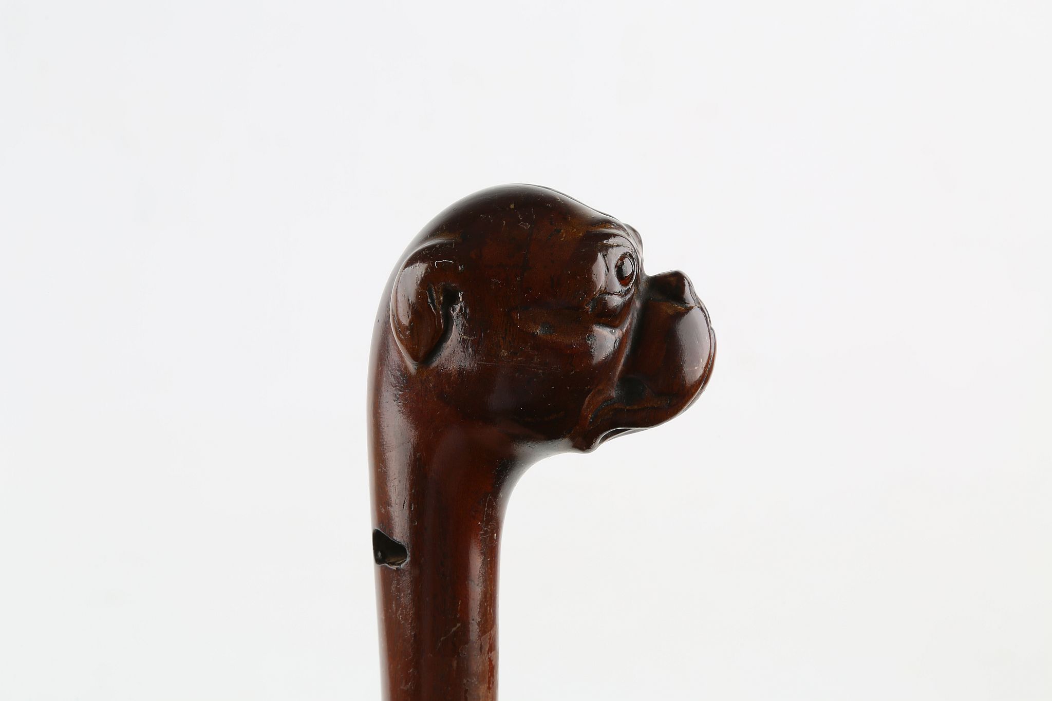 A ONE PIECE FOLK ART CANE, bulldog handle with glass eyes, 34 inches (87cm). - Image 2 of 7