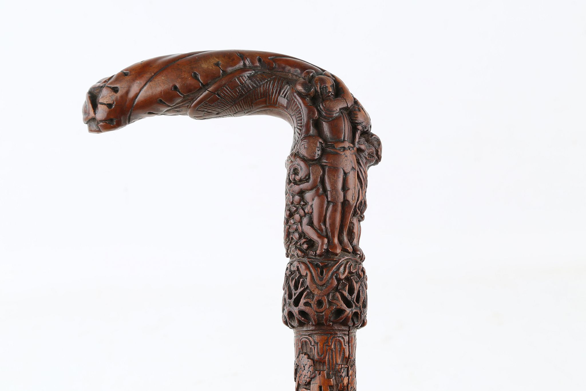 A GOOD EARLY 19TH CENTURY FOLK ART CANE, with profuse carved of people, animals and hunting - Image 3 of 8