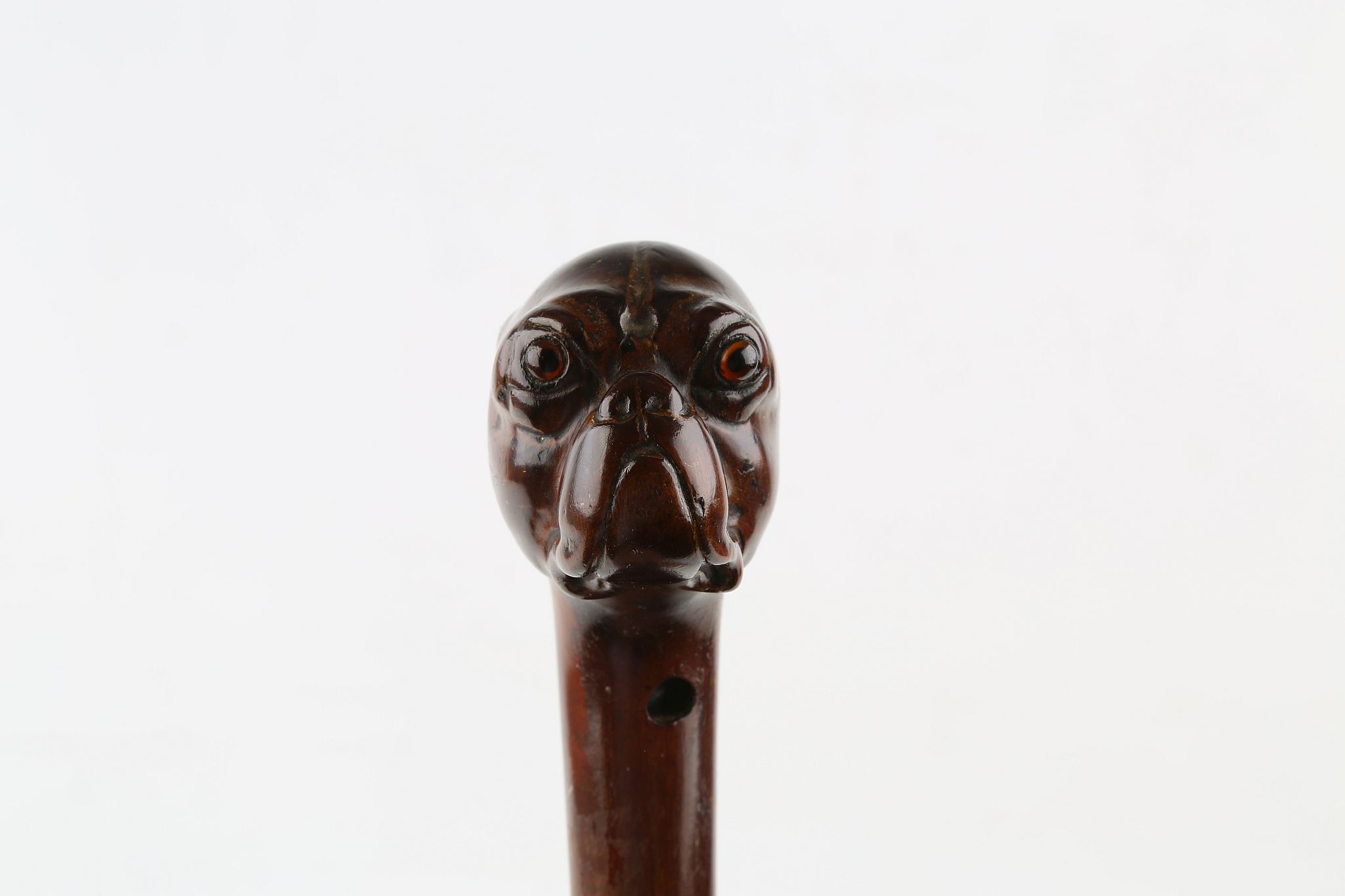 A ONE PIECE FOLK ART CANE, bulldog handle with glass eyes, 34 inches (87cm). - Image 5 of 7