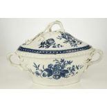 A WORCESTER PORCELAIN SOUP TUREEN AND COVER, circa 1770, of lobed quatreform shape with gadroon