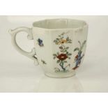 A FINE WORCESTER PORCELAIN COFFEE CUP, circa 1753-4, the finely potted octagonal form painted in