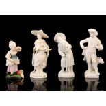 AN ASSEMBLED GROUP OF FOUR CONTINENTAL PORCELAIN FIGURES, 18th century and later, comprising a