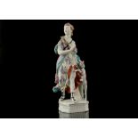 AN EARLY DERBY PORCELAIN FIGURE OF DIANA THE HUNTRESS, circa 1780, modelled standing wearing a