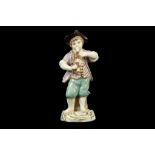 A MEISSEN PORCELAIN FIGURE OF A BOY MUSICIAN, late 19th century, emblematic of 'Summer', modelled