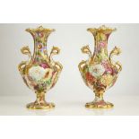 A FINE PAIR OF COPELAND TWIN-HANDLED PORCELAIN VASES BY THOMAS HASSALL (1878-1940), circa 1900, both