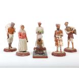 A GROUP OF SIX INDIAN PAINTED TERRACOTTA COMPANY SCHOOL FIGURES, late 19th century, circle of