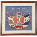 A GOOD 1918/19  'PRESENT FROM MALTA, VICTORY FOR THE ALLIES', embroidery and silver bead-work