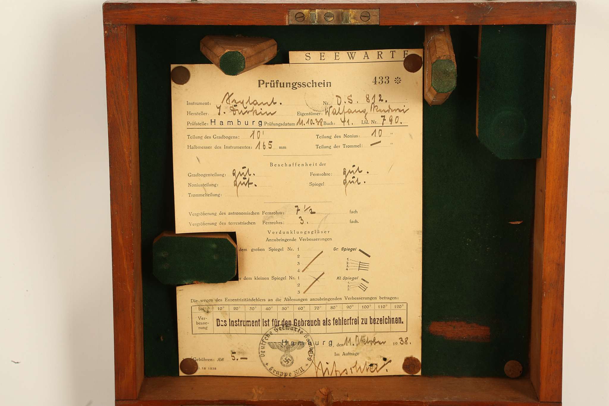 A J. DURKIN OF MIDDLESBOROUGH SEXTANT, in its original wooden box, with two sighting lenses (tubes), - Image 2 of 3