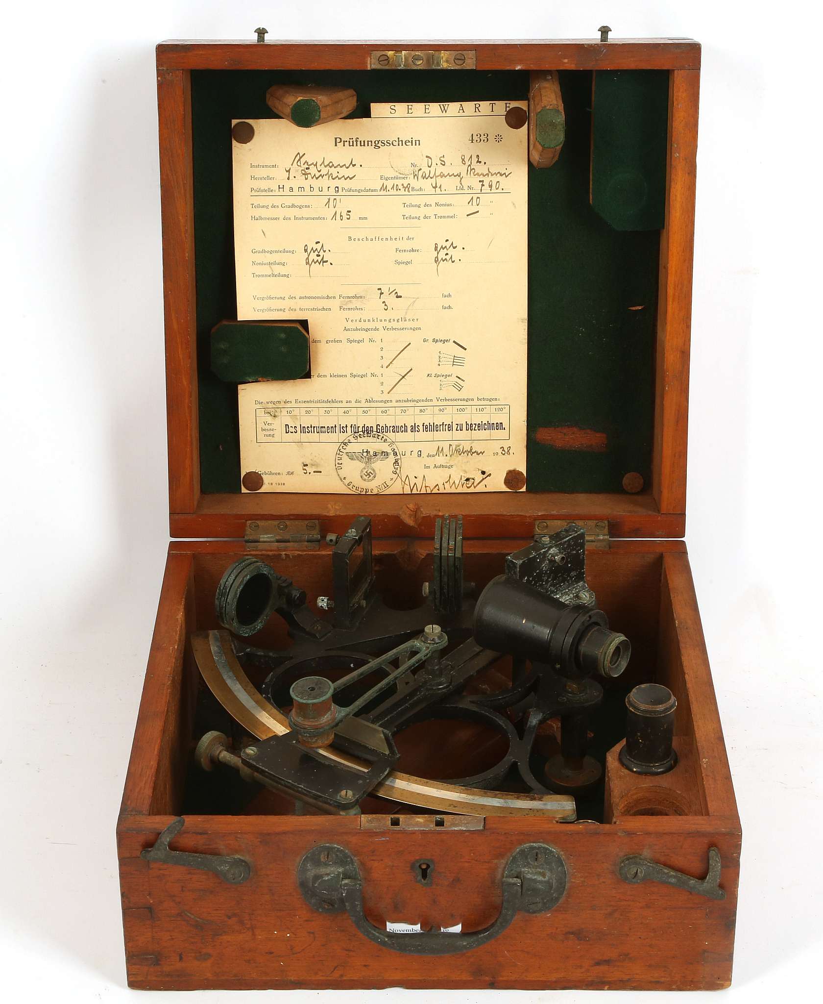 A J. DURKIN OF MIDDLESBOROUGH SEXTANT, in its original wooden box, with two sighting lenses (tubes),