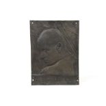 A 1930s BRONZE WALL PLAQUE, bas relief, of a shoulder length profile of Mussolini, bearing the