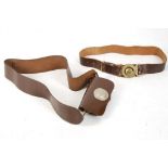 A 20th CENTURY BOYS BRIGADE BROWN LEATHER AND BRASS DRESS BELT, shoulder belt and dress pouch (2).