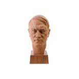 A 20th CENTURY KARLSRUHE TERRACOTTA BUST OF ADOLF HITLER, factory stamped on rear of bust and