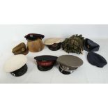 A SELECTION OF PEAK CAPS, to include Royal Engineers, Naval and a 1958 Russian / East German pattern