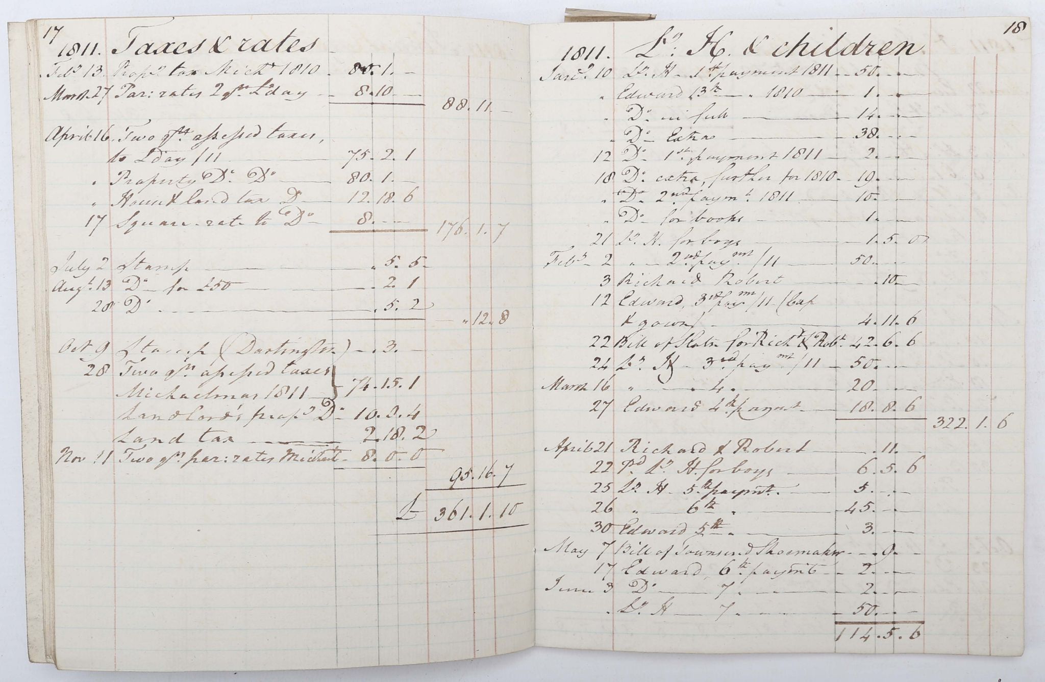 MSs. Ledgers. c.1804-31. 4to. 7 ledgers from the Harington family detailing various expenses, with - Image 6 of 8