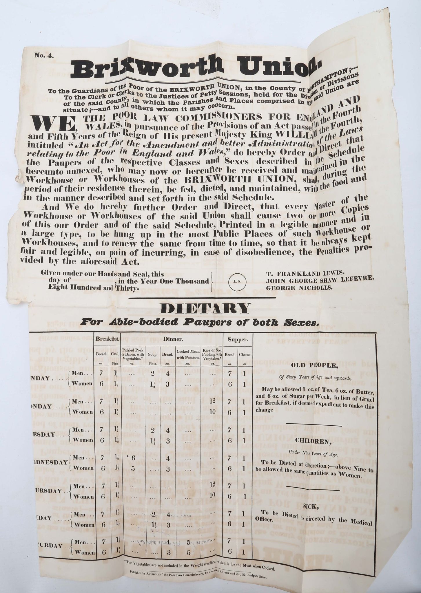 POOR LAWS - c.1836-7. A collection of ephemera relating to The Brixworth Union, including printed