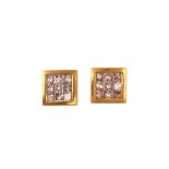 A pair of diamond earstuds Each square plaque invisibly-set with princess-cut diamonds, diamonds