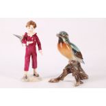 A Royal Worcester bone china figure of a boy with parakeet, modelled by F.G. Doughty, sold with a