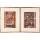 A collection of framed pictures to include six Thai Buddistic gouache, three with sporting and