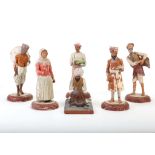 A group of six Indian painted terracotta Company School figures, late 19th century, circle of