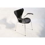 A BLACK LACQUER SERIES 7 ARMCHAIR, DESIGNED BY ARNE JACOBSEN, MANUFACTURED BY FRITZ HANSEN, DENMARK,