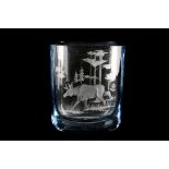 A 1960s STROMBERG, SWEDEN GLASS VASE, wheel engraved with deer in forest, bearing maker's label, and