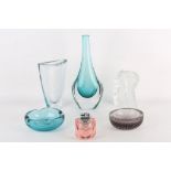A COLLECTION OF SIX 1960s ART GLASS ITEMS, to include a Sweden Stromberg vase, wheel engraved with