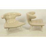 A PAIR OF 1950s HORN LOUNGE CHAIRS MANUFACTURED BY KARPEN OF CALIFORNIA , in taupe faux leather,