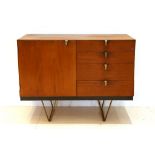 JOHN & SYLVIA REID 1960s TEAK SIDEBOARD, with single cupboard, and four drawers, on steel rod