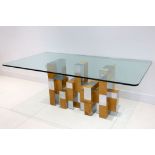 A 1960s PAUL EVANS CITYSCAPE DINING TABLE, with rectangular glass top on burr walnut and polished