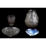A COLLECTION OF EARLY 20th CENTURY MOULDED GLASS ITEMS BY ETLING, FRANCE, to include two vases and