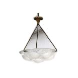 A 1930s ART DECO MOULDED GLASS PLAFONIER SHADE, in the manner of Lalique (50cm diameter).