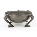AN ART NOUVEAU LIBERTY TUDRIC PEWTER ROSE BOWL, DESIGNED BY OLIVER BAKER, circa 1905, on tripod