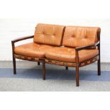 A 1960s ARNE NORELL TWO SEATER BROWN LEATHER SOFA, (134 x 61 x 71 cm high)