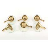 A COLLECTRION OF SIX 1950s ITALIAN  BRASS AND GLASS COAT HOOKS ( 9.5cm diameter).