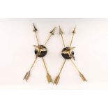 A PAIR OF 1950s FRENCH BRASS WALL LIGHTS, of crossed arrow form (45cm high).