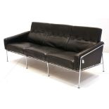 A 1960s MODEL 3300, THREE SEATER BLACK LEATHER SOFA, DESIGNED BY ARNE JACOBSON, MANUFACTURED BY