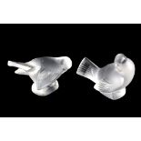 TWO MODERN LALIQUE OF FRANCE FROSTED GLASS MODELS OF BIRDS, etched signature Lalique-France, (9cm