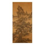 WANG HUI   (follower of, 1632 – 1717) Landscape ink on silk, framed signed SHIGU WANG HUI, dated