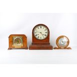 A LATE 19TH CENTURY ENGLISH WALNUT MANTEL CLOCK TOGETHER WITH TWO OTHERS the first of arched form