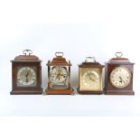 FOUR 18TH CENTURY STYLE BRACKET TYPE CLOCKS comprising a mahogany mantel clock with swing handle