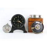 A DAY'S WATCHMAN'S TELL TALE CLOCK BY THAMES MFG. CO., LONDON TOGETHER WITH A BLACK PAINTED CLOCK