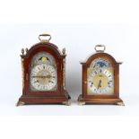 TWO GEORGE III STYLE BRACKET / TABLE CLOCKS WITH MOONPHASE the larger in mahogany with gilt brass