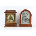 AN EARLY 20TH CENTURY MAHOGANY QUARTER CHIMING MANTLE CLOCK TOGETHER WITH ANOTHER MANTEL CLOCK the