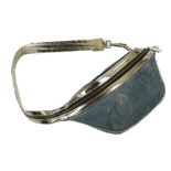 Roberto Cavalli bum bag, denim with silver leather trim, orange lined interior, bag 30cm wide,