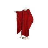 Gina Fratini scarlet rayon butterfly wing dress, 1970s, long and flowing design with exaggerated